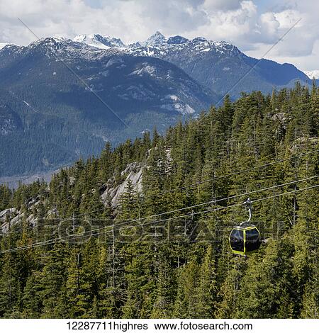 Stock Photograph - Sea to Sky Gondola against Coast Mountains forest; Squamish, British Columbia, Canada. Fotosearch