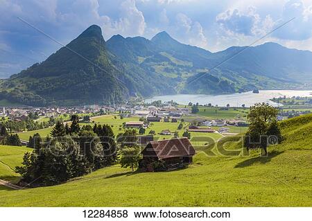 Seewen, a village on Lake Lauerz; Schwyz Canton, Switzerland View Large Photo Image Stock Photo - Seewen, a village on Lake Lauerz; Schwyz Canton, Switzerland. Fotosearch