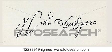 Stock Photograph - Signature of William Shakespeare, 1564 - 1616. English poet, playwright, dramatist and actor. From The Works of William Shakespeare, published 1896.. Fotosearch