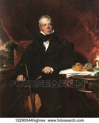 Stock Photograph - Sir Walter Scott, 1st Baronet, 1771 1832. Scottish historical novelist, playwright and poet. After the painting by Sir Thomas Lawrence. From Impressions of English Literature, published 1944.. Fotosearch