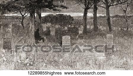 Stock Photograph - Soldiers' graves at Arlington National Cemetery, Arlington County, Virginia, United States of America in the 19th century. From The Century Illustrated Monthly Magazine, published 1884.. Fotosearch