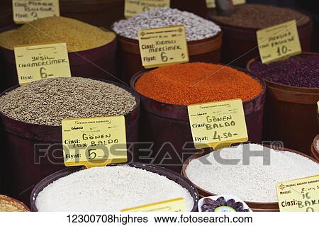 Stock Photograph - Spices in an Istanbul market; Istanbul, Turkey. Fotosearch