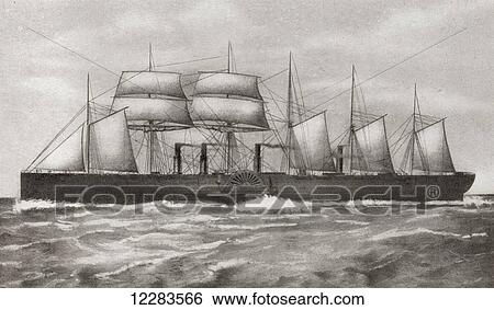 Stock Photograph - SS Great Eastern iron sailing steam ship. From The Romance of the Merchant Ship, published 1931.. Fotosearch