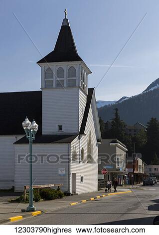 Stock Photograph - St. John's Episcopal Church, Ketchikan, Southeast Alaska, spring. Fotosearch