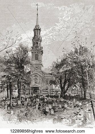 Stock Photograph - St. Paul's Church, New York, United States of America in the 19th century. From The Century Illustrated Monthly Magazine, published 1884.. Fotosearch