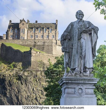 Statue and Edinburgh Castle; Edinburgh, Scotland View Large Photo Image Stock Photograph - Statue and Edinburgh Castle; Edinburgh, Scotland. Fotosearch