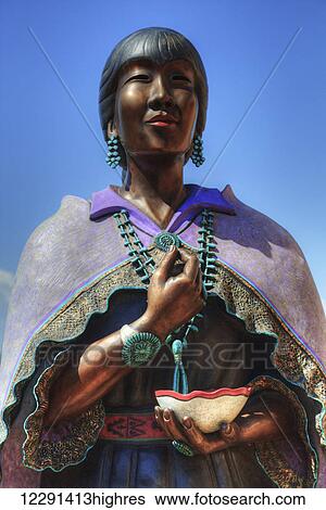 Stock Photograph - Statue of Indian Native, Museum Hill; Santa Fe, New Mexico, United States of America. Fotosearch
