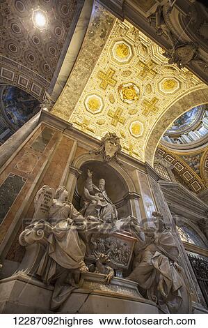 Stock Photograph - Statues and ornate ceiling, St. Peter's Basilica; Rome, Italy. Fotosearch