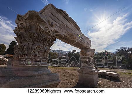 Stock Photograph - Stone ruins at Pagos Hills; Smyrna, Turkey. Fotosearch