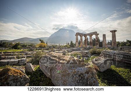 Stock Photograph - Stone ruins, Temple of Apollo; Corinth, Greece. Fotosearch