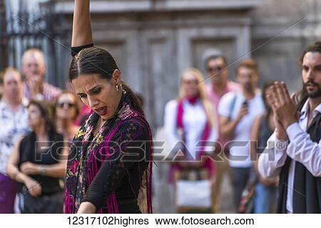 Stock Photograph - Street flamenco dancers in Alonso Ca0 Square; Granada, Andalucia, Spain. Fotosearch
