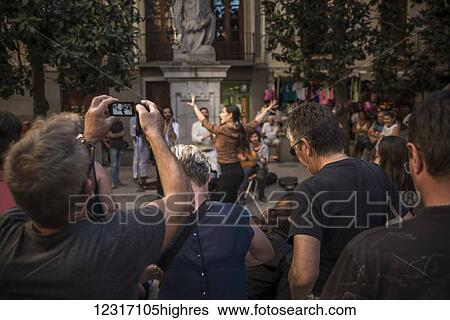 Stock Photograph - Street flamenco dancers on Alonso Ca0 Square; Granada, Andalucia, Spain. Fotosearch