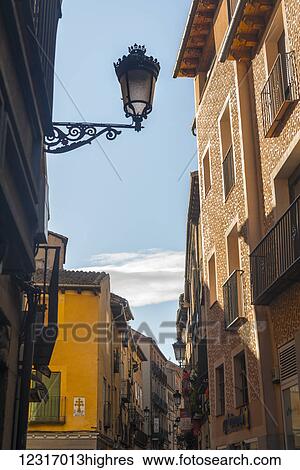 Stock Photograph - Street in the downtown of Segovia; Segovia, Castilla Leon, Spain. Fotosearch
