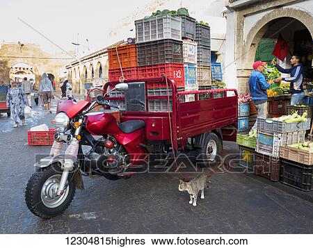 Stock Photograph - Street scene in Medina; Essaouira, Morocco. Fotosearch