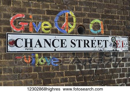 Stock Photograph - Street sign at Brick Lane Market, Shoreditch; London, England. Fotosearch