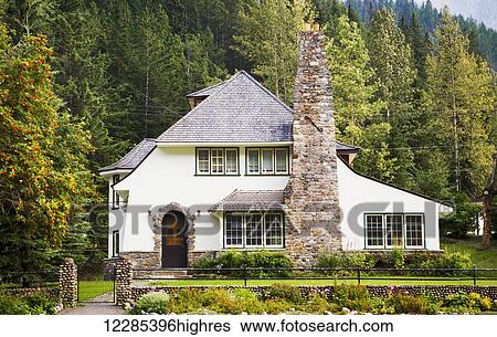 Stock Photograph - Superintendents Residence house circa 1929-1930 in Yoho National Park; Field, British Columbia, Canada. Fotosearch