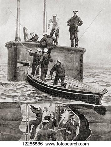 Survivors from the German Destroyer V184 are rescued by the British Submarine E4 after the Battle of Heligoland Bight, 28 August 1914, in the North Sea during WWI View Large Photo Image Stock Photograph - Survivors from the German Destroyer V184 are rescued by the British Submarine E4 after the Battle of Heligoland Bight, 28 August 1914, in the North Sea during WWI. Fotosearch