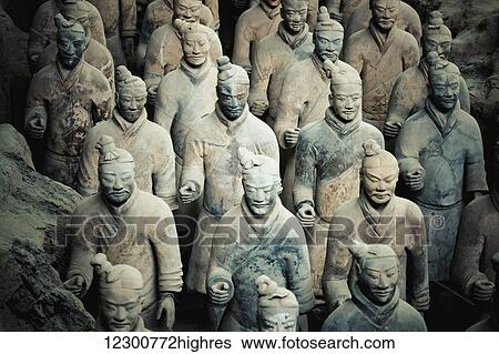 Stock Photograph - Terracotta Army Museum with terracotta army of warriors and horses; Xian, China. Fotosearch