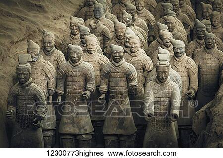 Stock Photograph - Terracotta Army Museum with terracotta army of warriors and horses; Xian, China. Fotosearch