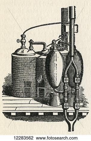 Stock Image - The 1698 steam engine invented by Thomas Savery. From The Romance of the Merchant Ship, published 1931.. Fotosearch