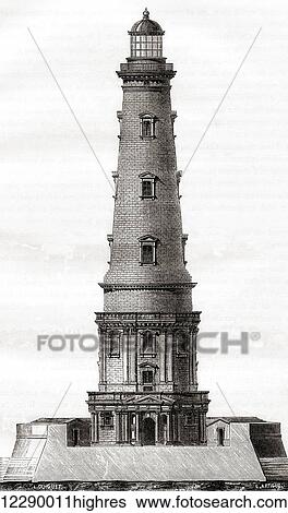 Stock Photograph - The 17th century Cordouan lighthouse, near the mouth of the Gironde estuary in France. Seen here after its extension in the 18th century. From Les Merveilles de la Science, published c. 1870. Fotosearch