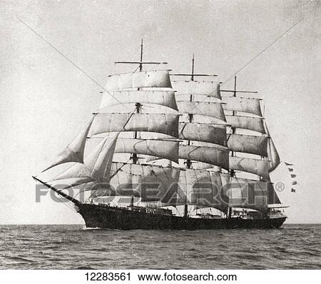 Stock Image - The American barque Golden Gate. From The Romance of the Merchant Ship, published 1931.. Fotosearch