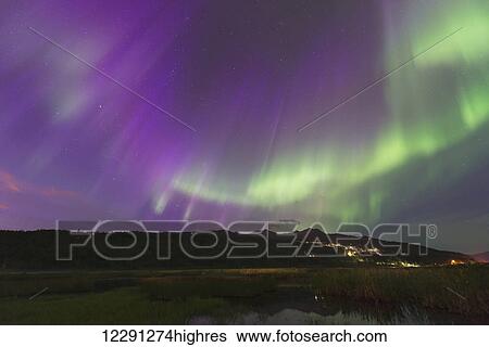 The aurora borealis over the Potter Valley neighborhood and Potter Marsh in south Anchorage, Alaska. View Large Photo Image Stock Photograph - The aurora borealis over the Potter Valley neighborhood and Potter Marsh in south Anchorage, Alaska.. Fotosearch