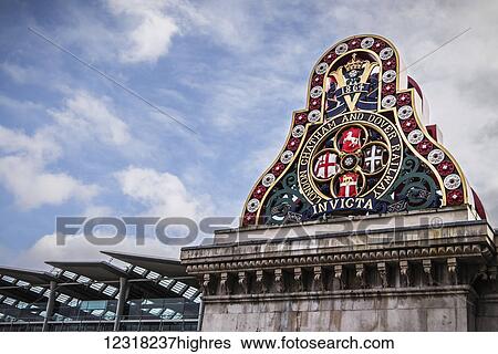 Stock Photograph - The badge of the London, Chatham and Dover Railway (LCDR) from the original Blackfriars Railway Bridge; London, England. Fotosearch