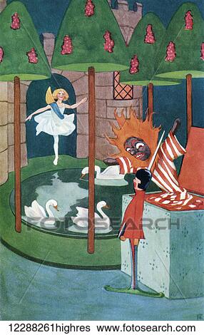 Stock Photograph - The Constant Tin Soldier. Colour illustration by Helen Stratton from the book Hans Andersen's Fairy Tales published c. 1930.. Fotosearch