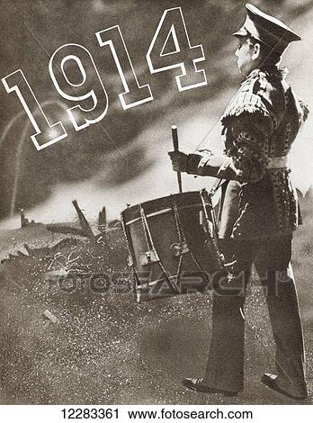 Stock Image - The Drums of War. Introduction to the year 1914 from The Story of 25 Eventful Years in Pictures, published 1935.. Fotosearch