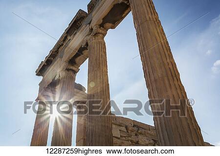 Stock Photograph - The Erechtheion, an ancient Greek temple on the north side of the Acropolis; Athens, Greece. Fotosearch