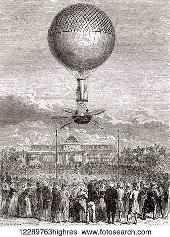 The first successful balloon flight of Jean-Pierre Franois Blanchard ( 1753 1809) on 2 March 1784, in a hydrogen gas balloon launched from the Champ de Mars, Paris, France. From Les Merveilles de la Science, published c. 1870 View Large Photo Image Stock Photograph - The first successful balloon flight of Jean-Pierre Franois Blanchard ( 1753 1809) on 2 March 1784, in a hydrogen gas balloon launched from the Champ de Mars, Paris, France. From Les Merveilles de la Science, published c. 1870. Fotosearch