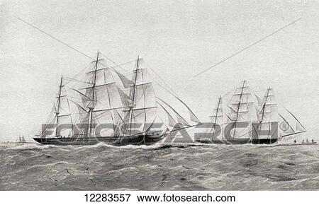 The Great Tea Race of 1866 between the clipper ships Taeping and the Ariel. From The Romance of the Merchant Ship, published 1931. View Large Photo Image Stock Photo - The Great Tea Race of 1866 between the clipper ships Taeping and the Ariel. From The Romance of the Merchant Ship, published 1931.. Fotosearch