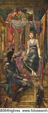 Stock Photograph - The King and the Beggar-maid, after the painting by Edward Burne-Jones. Medieval romance which tells the legend of the prince Cophetua and his unorthodox love for the beggar Penelophon. From Bibby's Annual published 1910.. Fotosearch