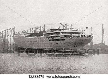 The launch of the RMS Aquitania, 21 April 1913. From The Romance of the Merchant Ship, published 1931. View Large Photo Image Stock Photo - The launch of the RMS Aquitania, 21 April 1913. From The Romance of the Merchant Ship, published 1931.. Fotosearch