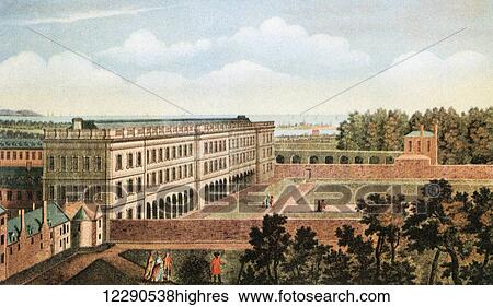 Stock Photograph - The Library of Trinity College, Dublin, Ireland c. 1750. After the engraving by Robert Sayer. From Impressions of English Literature, published 1944.. Fotosearch