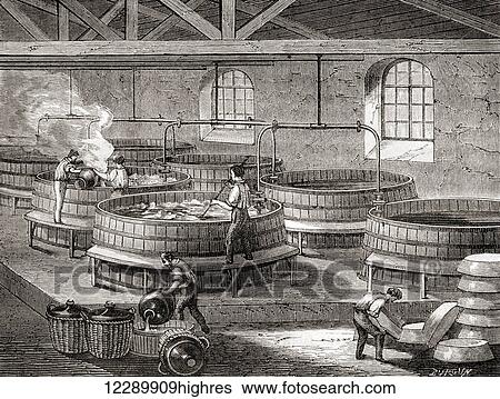 The manufacture of soap in large tanks in the 19th century. From Les Merveilles de la Science, published c. 1870 View Large Photo Image Stock Photograph - The manufacture of soap in large tanks in the 19th century. From Les Merveilles de la Science, published c. 1870. Fotosearch