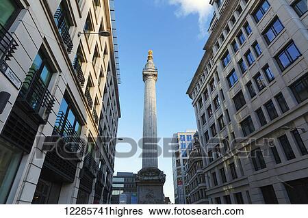 Stock Photograph - The Monument, commemorating the Great Fire of London; London, England. Fotosearch