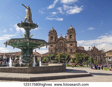 Stock Photograph - The Plaza de Armas with the Catedral de Santa Catalina in the background; Cusco, Peru. Fotosearch