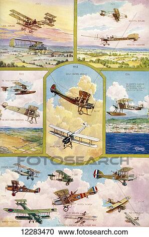 Stock Image - The Progress of Aviation during the 25 years reign of King George V. From The Illustrated London News, Silver Jubilee Record Number, 1910 - 1935. Fotosearch