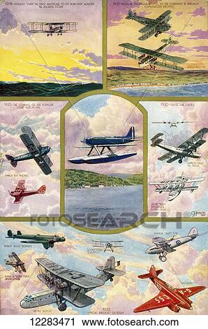 Stock Image - The Progress of Aviation during the 25 years reign of King George V. From The Illustrated London News, Silver Jubilee Record Number, 1910 - 1935. Fotosearch