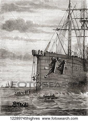 The S. S. Great Eastern raising the previously lost transatlantic telegraph cable in 1865. From Les Merveilles de la Science, published c. 1870 View Large Photo Image Stock Photograph - The S. S. Great Eastern raising the previously lost transatlantic telegraph cable in 1865. From Les Merveilles de la Science, published c. 1870. Fotosearch