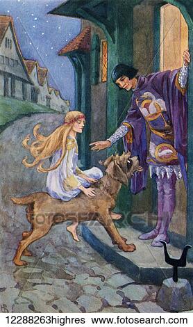Stock Photograph - The Sleeping Princess and the Soldier. Colour illustration by Helen Stratton from the story The Tinder Box from the book Hans Andersen's Fairy Tales published c. 1930.. Fotosearch