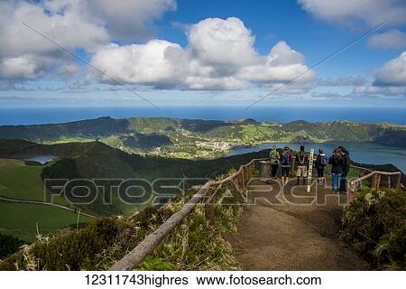 Stock Photograph - The spectacular view from Sete Cidades; Sao Miguel, Azores, Portugal. Fotosearch