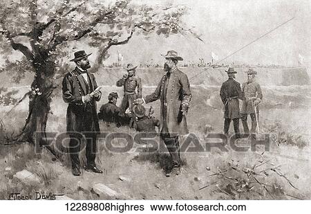 Stock Photograph - The surrender of General John C. Pemberton to Gen Ulysses S. Grant at Vicksburg, Mississippi, in 1863 during the American Civil War. From The History of Our Country, published 1905.. Fotosearch