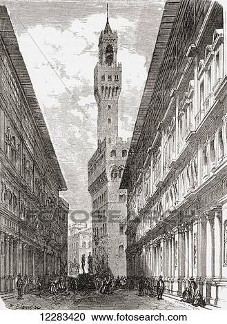 The Uffizi, the Palazzo Vecchio and statuary in Piazza della Signoria, Florence, Italy in the late 19th century. From Italian Pictures by Rev. Samuel Manning, published c. 1890. View Large Photo Image Stock Image - The Uffizi, the Palazzo Vecchio and statuary in Piazza della Signoria, Florence, Italy in the late 19th century. From Italian Pictures by Rev. Samuel Manning, published c. 1890.. Fotosearch