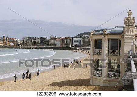 The wide sands of La Concha beach in this popular resort town which is a European Capital of Culture in 2016; San Sebastian, Spain View Large Photo Image Stock Photograph - The wide sands of La Concha beach in this popular resort town which is a European Capital of Culture in 2016; San Sebastian, Spain. Fotosearch