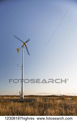 Stock Photograph - The wind turbine that powers the Alakanuk Public Schools, Yukon Delta, Arctic Alaska, USA, Fall. Fotosearch