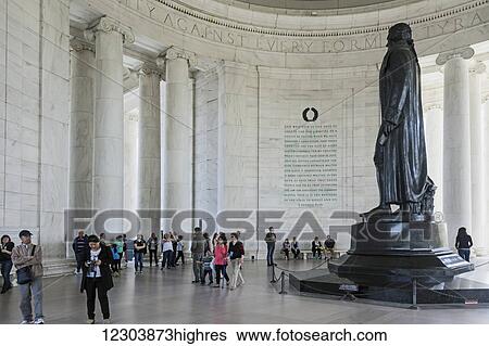 Thomas Jefferson Memorial built on the edge of the Tidal Basin, building completed in 1943 and the 19 foot bronze statue added in 1947; Washington, District of Columbia, United States of America View Large Photo Image Stock Photograph - Thomas Jefferson Memorial built on the edge of the Tidal Basin, building completed in 1943 and the 19 foot bronze statue added in 1947; Washington, District of Columbia, United States of America. Fotosearch