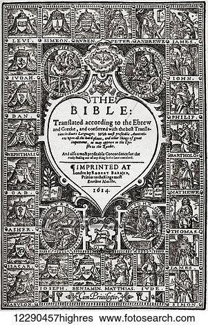 Stock Photograph - Title page of the 16th century Geneva Bible, after an English reprint of 1614. From Impressions of English Literature, published 1944.. Fotosearch